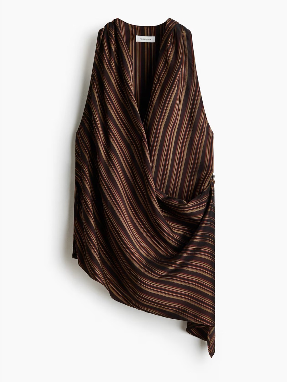 JACQUARD-WEAVE WRAP TOP Asymmetrical Draped Stripe Top - Brown Copper Stripe